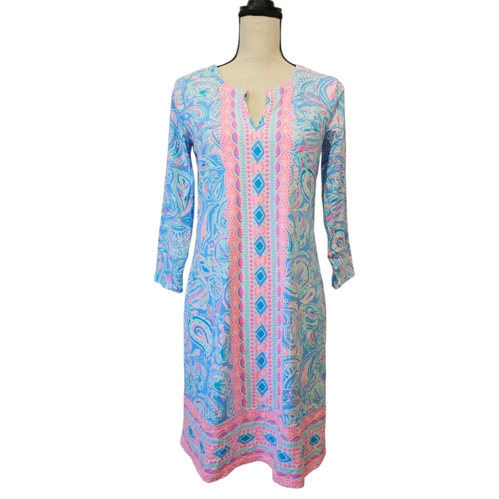 Lilly Pulitzer Nadine Shift Dress Zanzibar Blue Fish Chilly Lilly SPF 50 Size M